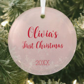 ピンククリスマススノーフレークカップケーキ初めてのクリスマス ガラスオーナメント