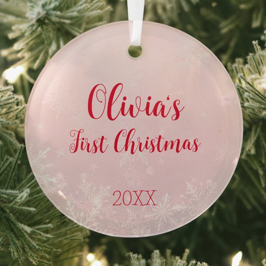 ピンククリスマススノーフレークカップケーキ初めてのクリスマス ガラスオーナメント