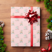 ピンククリスマススノーフレークカップケーキ誕生日 ラッピングペーパー