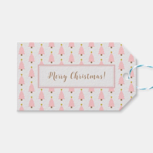 ピンククリスマスツリーとゴールデンスターギフトラベル ギフトタグ (正面(横))