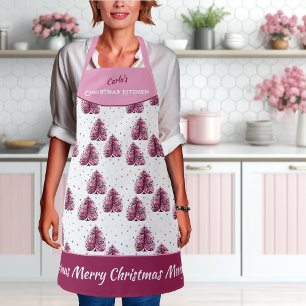 ピンククリスマスツリーガーリーオールオーバープリントエプロン エプロン