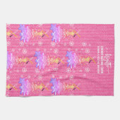 ピンククリスマスツリークッキーベーキングクルー雪片 キッチンタオル (横)