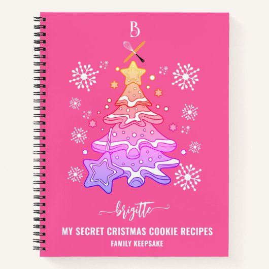 ピンククリスマスツリークッキーベーキングクルー雪片 ノートブック (正面)