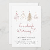 ピンククリスマスツリーズウィンターパインズ誕生日 招待状 (正面/裏面)