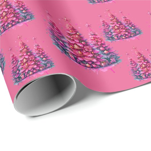 ピンククリスマスツリートレンディー名門私立校風の美学 ラッピングペーパー (ロールコーナー)