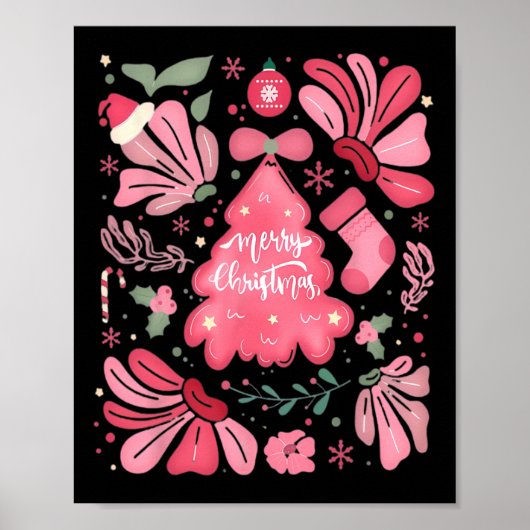 ピンククリスマスツリーメリーと明るいクリスマス休日 ポスター (正面)