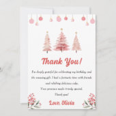 ピンククリスマスツリー誕生日パーティーサンキューカード 招待状 (正面)