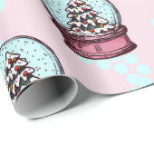 ピンククリスマスツリー雪グローブラップ紙 ラッピングペーパー (ロールコーナー)