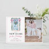 ピンククリスマスドア新しいホームフォトホリデームービング 案内状 (スタンド正面)