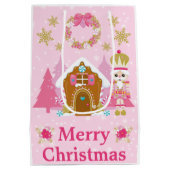 ピンククリスマスナッツクラッカーアンドジンガーブレッドハウス ミディアムペーパーバッグ (裏面)