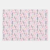 ピンククリスマスナッツクラッカー、ジンジャーブレッド&雪だるまW ラッピングペーパーシート (正面2)