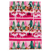 ピンククリスマスナツクラッカーバレリーナ子供の誕生日 ミディアムペーパーバッグ (正面)