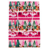 ピンククリスマスナツクラッカーバレリーナ子供の誕生日 ミディアムペーパーバッグ (裏面)