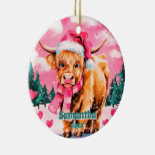 ピンククリスマスハイランドカウキッズフォトオーナメント セラミックオーナメント (右)