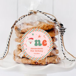 ピンククリスマスバースデーパーティー1stお願い ラウンドシール