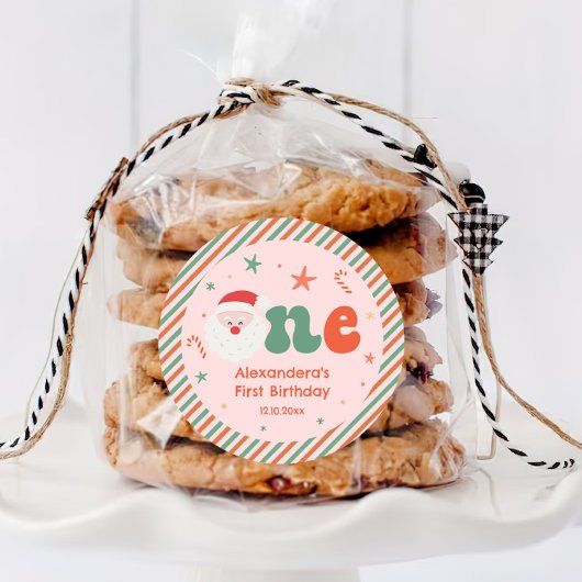 ピンククリスマスバースデーパーティー1stお願い ラウンドシール