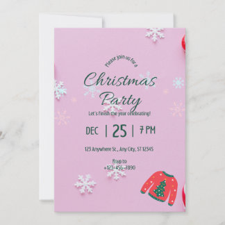 ピンククリスマスパーティの招待状 招待状