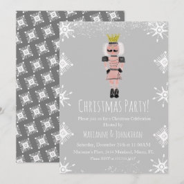 ピンククリスマスパーティーくるみ割り雪 招待状