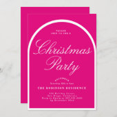 ピンククリスマスパーティーモダンアーチ招待状 シーズンカード (正面/裏面)