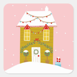 ピンククリスマスパーティー子供の誕生日ホリデー スクエアシール