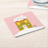 ピンククリスマスパーティー子供の誕生日ホリデー スクエアペーパーコースター (アングル)