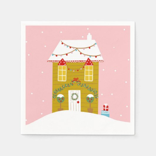 ピンククリスマスパーティー子供の誕生日ホリデー スタンダードカクテルナプキン (正面)