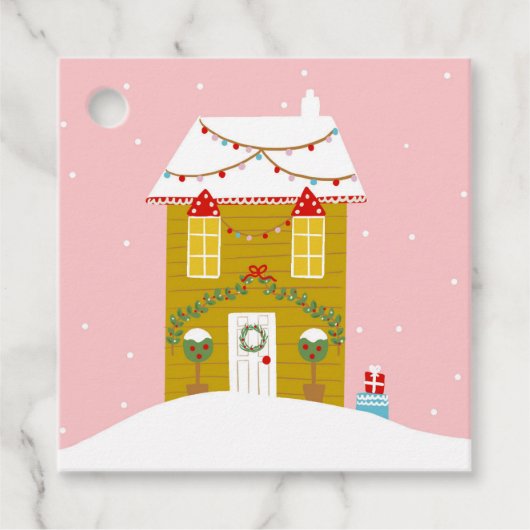 ピンククリスマスパーティー子供の誕生日ホリデー フェイバータグ (正面)