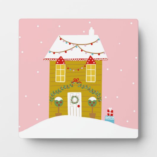 ピンククリスマスパーティー子供の誕生日ホリデー フォトプラーク (正面)