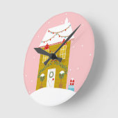 ピンククリスマスパーティー子供の誕生日ホリデー ラウンド壁時計 (傾斜)