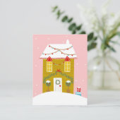 ピンククリスマスパーティー子供の誕生日ホリデー 出欠カード (スタンド正面)