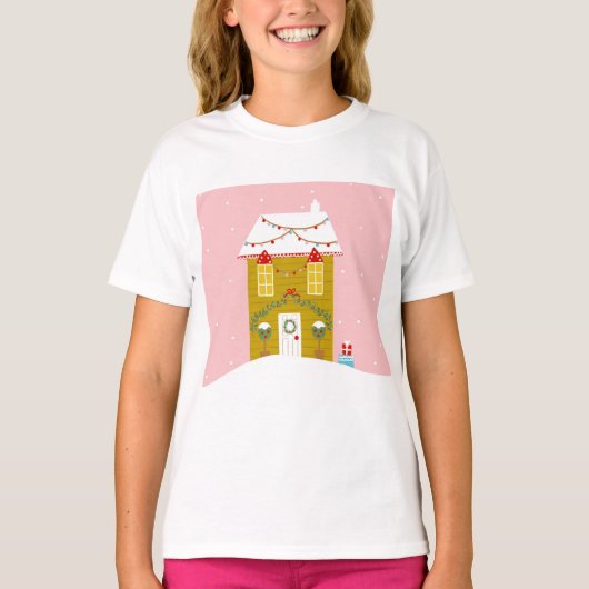 ピンククリスマスパーティー子供の誕生日ホリデー Tシャツ (正面)