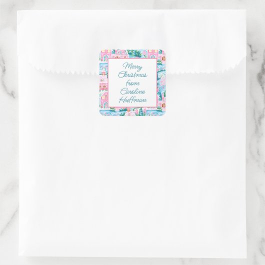 ピンククリスマスビレッジギフト スクエアシール (バッグ)