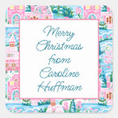 ピンククリスマスビレッジギフト スクエアシール (正面)