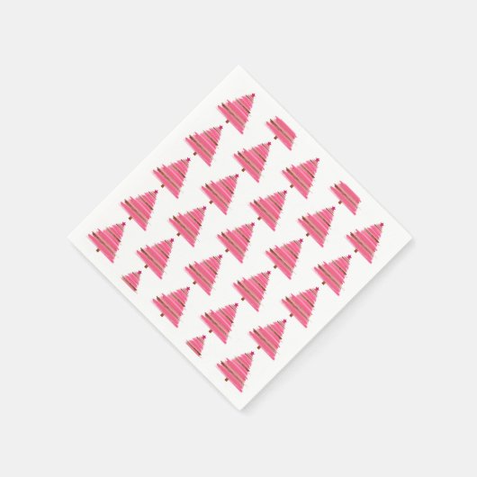 ピンククリスマスフォークアートツリーテーブルクロス スタンダードカクテルナプキン (角)