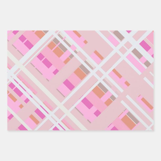 ピンククリスマスプレイド赤面オレンジ白マゼンタ ラッピングペーパーシート (正面)