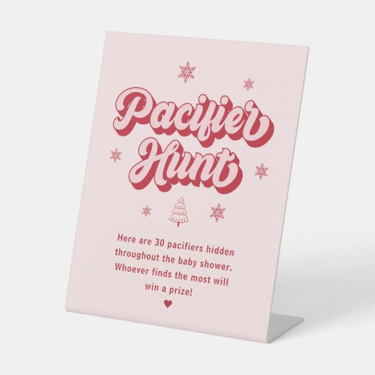 ピンククリスマスベビーシャワーおしゃぶり狩りゲーム 台座サイン (正面)