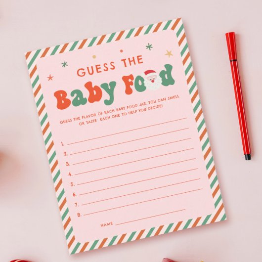 ピンククリスマスベビーシャワーベビーフードゲームカード 招待状