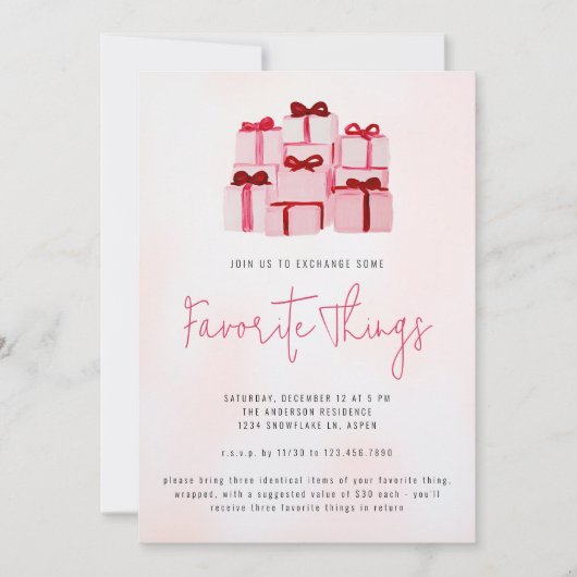 ピンククリスマスホリデーお気に入りのパーティー 招待状 (正面)