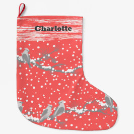 ピンククリスマスホリデーバーズアンドスノーストッキング ラージクリスマスストッキング
