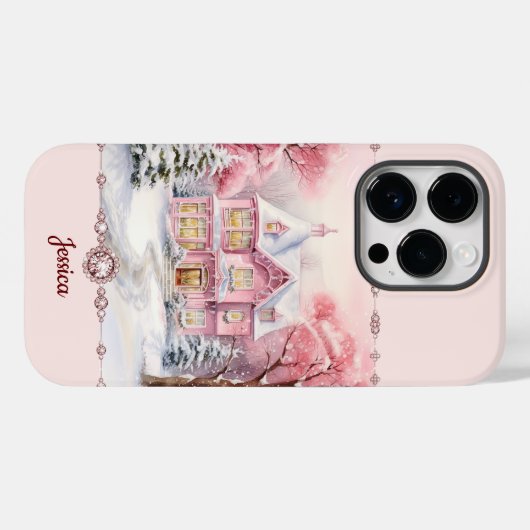 ピンククリスマスホリデーホームウィンターワンダーランド Case-Mate iPhoneケース (裏面 (横))