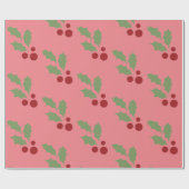ピンククリスマスホリーラッピング紙 ラッピングペーパー (フラット)