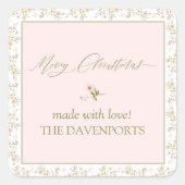 ピンククリスマスホームメイドフードホリデーベーキング スクエアシール (正面)