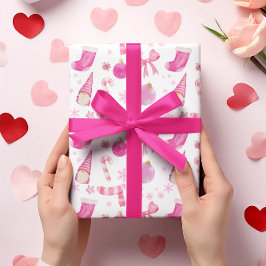 ピンククリスマスボウ&スノーフレークラップ紙 ラッピングペーパー