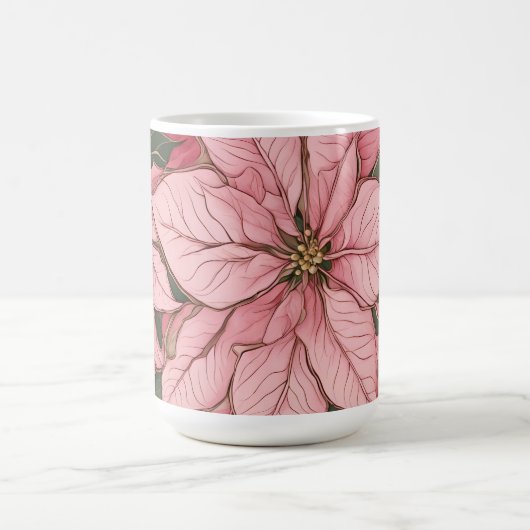 ピンククリスマスポインセチアデザイン コーヒーマグカップ (中央)