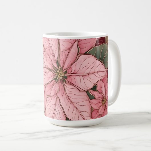 ピンククリスマスポインセチアデザイン コーヒーマグカップ (正面右)