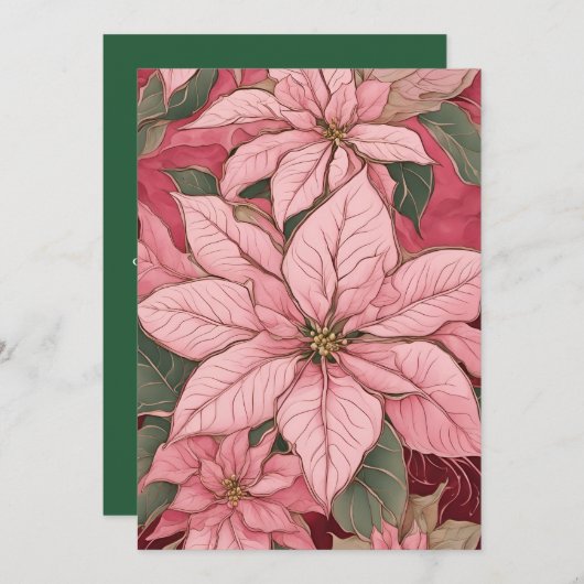 ピンククリスマスポインセチアデザイン シーズンカード (正面/裏面)