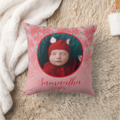 ピンククリスマスポインセチアパーソナライズされたベビー写真 クッション (ブランケット)