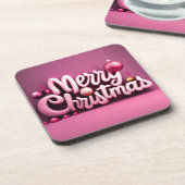 ピンククリスマスメリークリスマスホリデー3Dフォント コースター (左側)