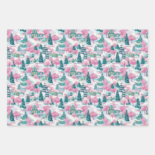 ピンククリスマスラッピング紙 ラッピングペーパーシート (正面2)