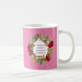 ピンククリスマスリースモノグラム コーヒーマグカップ